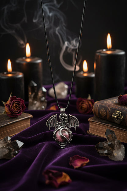 Vintage Dragon 16mm Natural Stone Crystal Pendant Sorceress Sanctuary