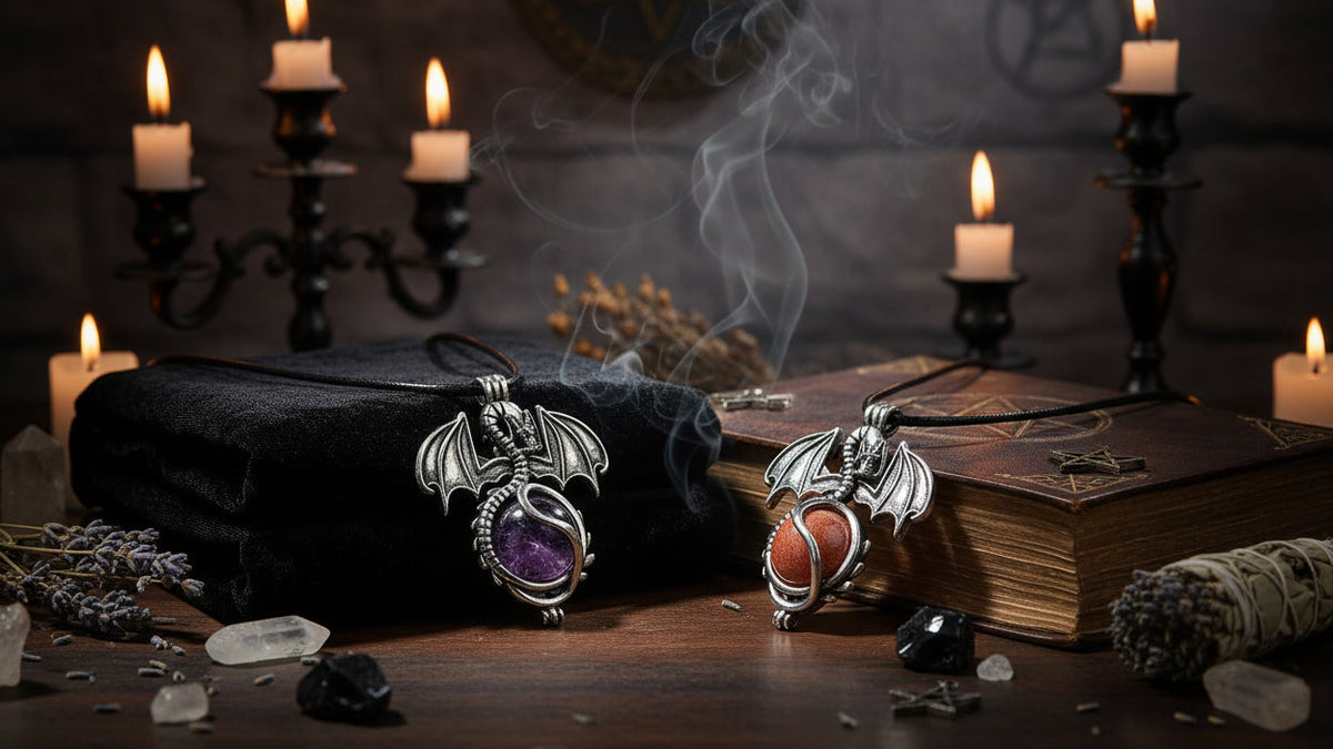 Vintage Dragon 16mm Natural Stone Crystal Pendant Sorceress Sanctuary