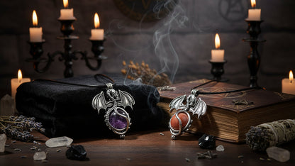 Vintage Dragon 16mm Natural Stone Crystal Pendant Sorceress Sanctuary