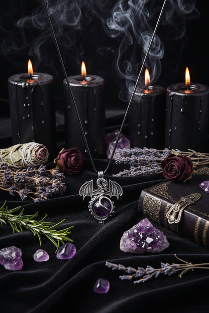 Vintage Dragon 16mm Natural Stone Crystal Pendant Sorceress Sanctuary