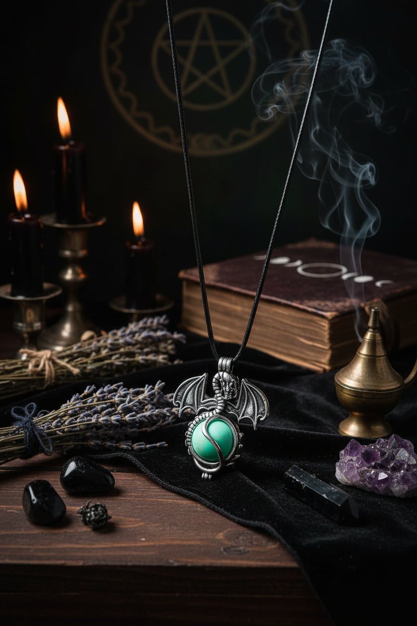 Vintage Dragon 16mm Natural Stone Crystal Pendant Sorceress Sanctuary