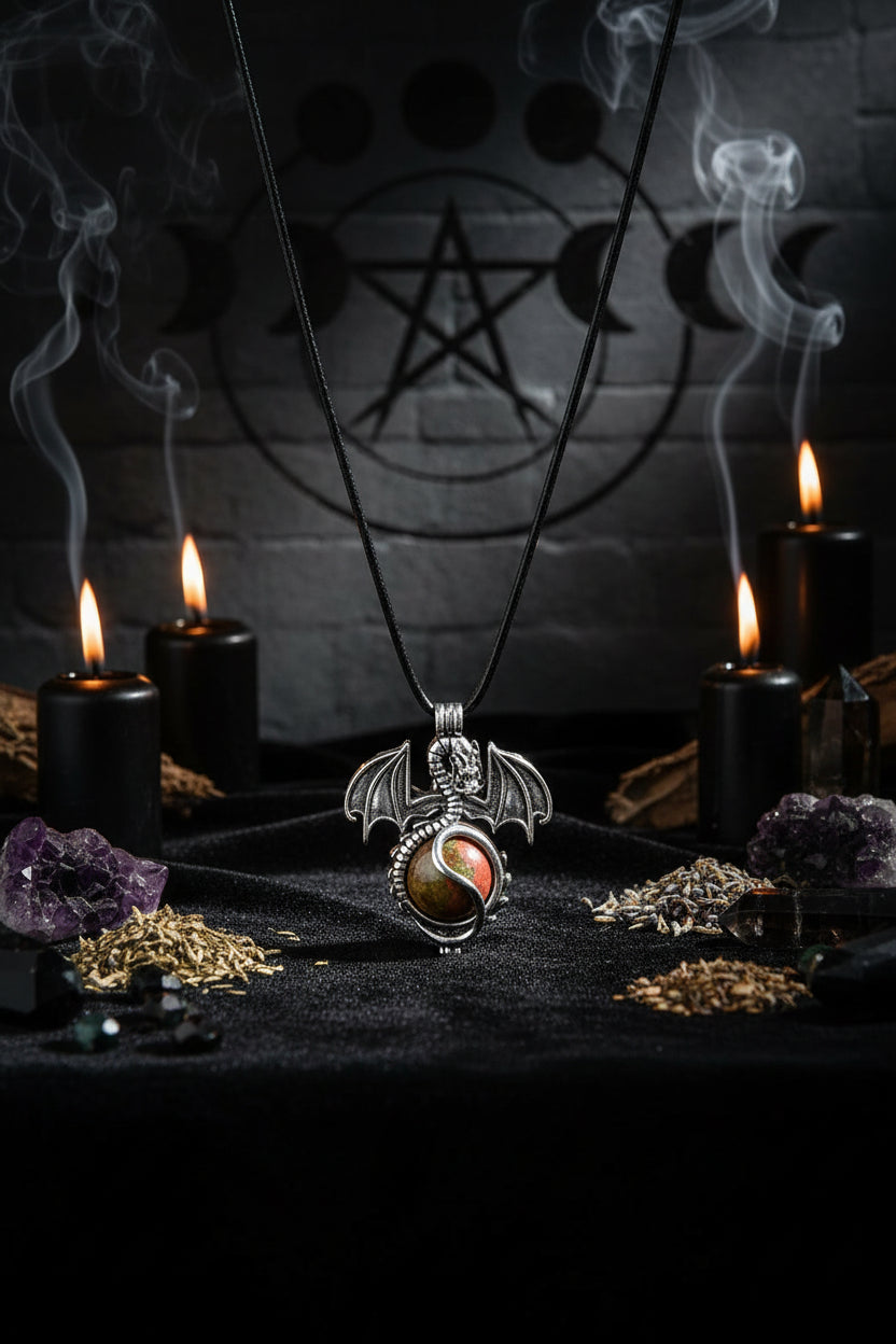 Vintage Dragon 16mm Natural Stone Crystal Pendant Sorceress Sanctuary