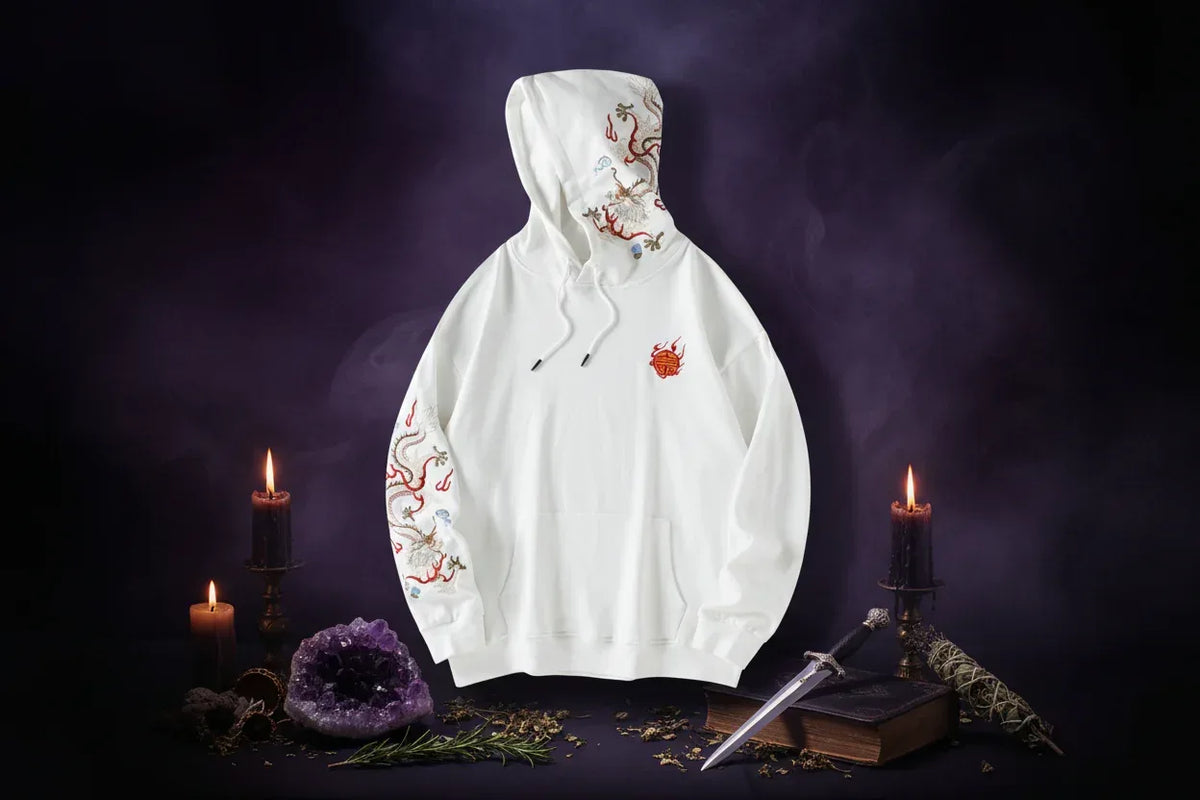 Dragon Embroidered Hoodie - Sorceress Sanctuary Black / M
