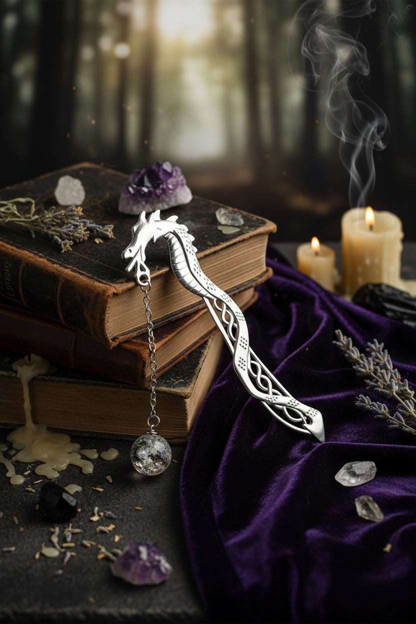 Glow-in-the-Dark Dragon Bookmark with Vintage Metal Design Sorceress Sanctuary