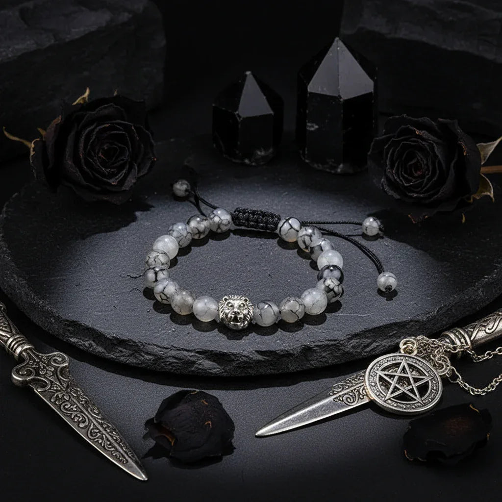 Dragon & Lion Bracelet - Sorceress Sanctuary Black dragon pattern silver-Black frosted gold-Chartreuse gold-White pine silver-Volcanic stone gold