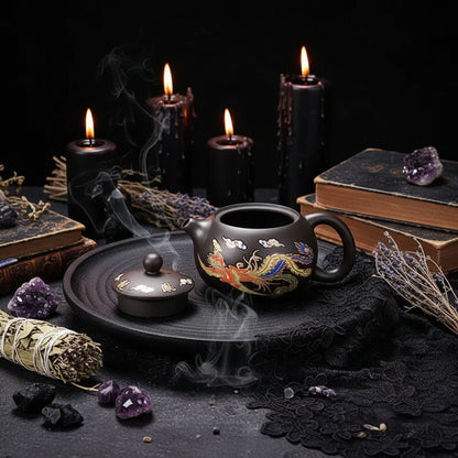 Colour Switch Mystic Teapot - Sorceress Sanctuary Dragon And Phoenix Pot-Dragon And Phoenix Pot Boxed-Dragon And Phoenix Pot Red Box-Dragon And Phoenix Pot Red Mud