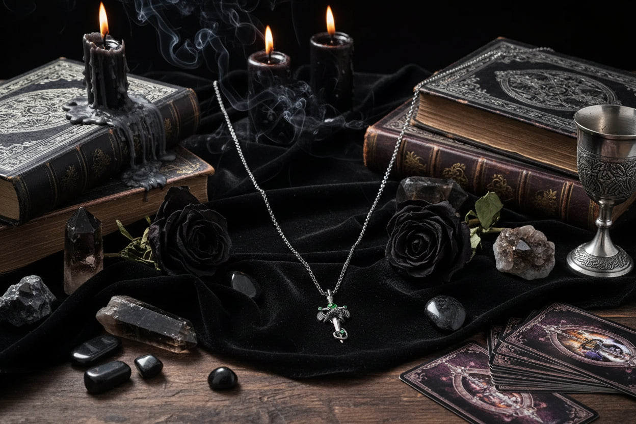 Dragon Sword Necklace - Sorceress Sanctuary Green-Red-Blue