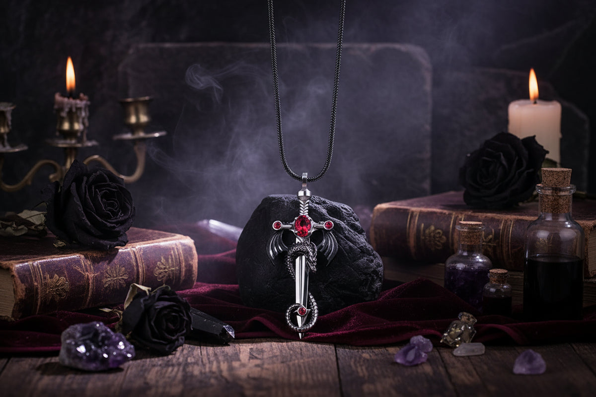 Dragon Sword Necklace - Sorceress Sanctuary Green-Red-Blue