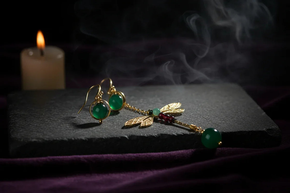 Dragonfly Earrings - Sorceress Sanctuary Gold-Dew-Dragonfly