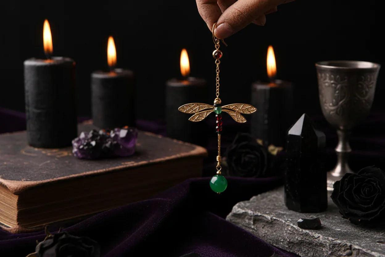 Dragonfly Earrings - Sorceress Sanctuary Gold-Dew-Dragonfly