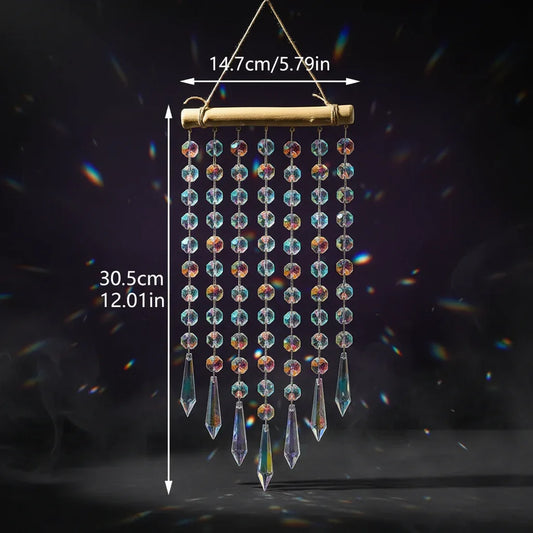 Dream Crystal Chime - Sorceress Sanctuary Wooden stick rainbow color PIPA-Wooden stick AB color pointed beads-Colorful peach hearts on wooden sticks