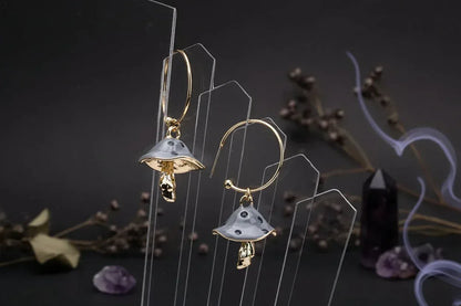 Oil Drip Mushroom Earrings - Sorceress Sanctuary Grey-Orange white-Pink-black white-Black