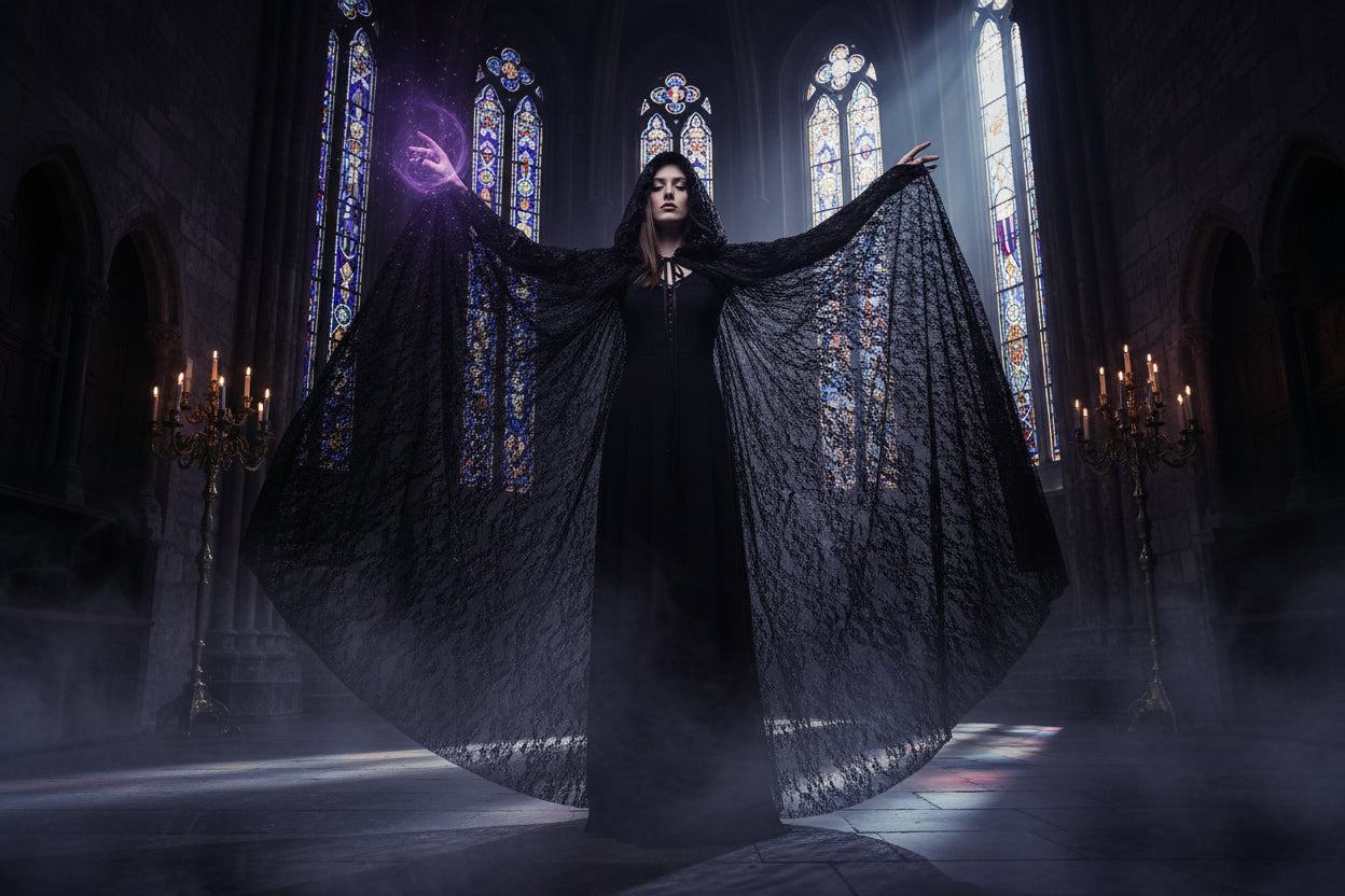 Elegant Lace Cloak - Sorceress Sanctuary Black / 150cm