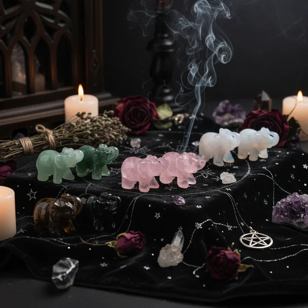 Elephant Crystal - Sorceress Sanctuary green aventurine / 1.5inch-Tiger Eye / 1.5inch-opal / 1.5inch-pink crystal / 1.5inch-Watermelon Crystal / 1.5inch