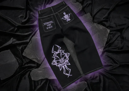Embroidered Skull Jeans - Sorceress Sanctuary Purple Embroidery / S-Purple Embroidery / M-Purple Embroidery / L-Purple Embroidery / XL-Purple Embroidery / 2XL