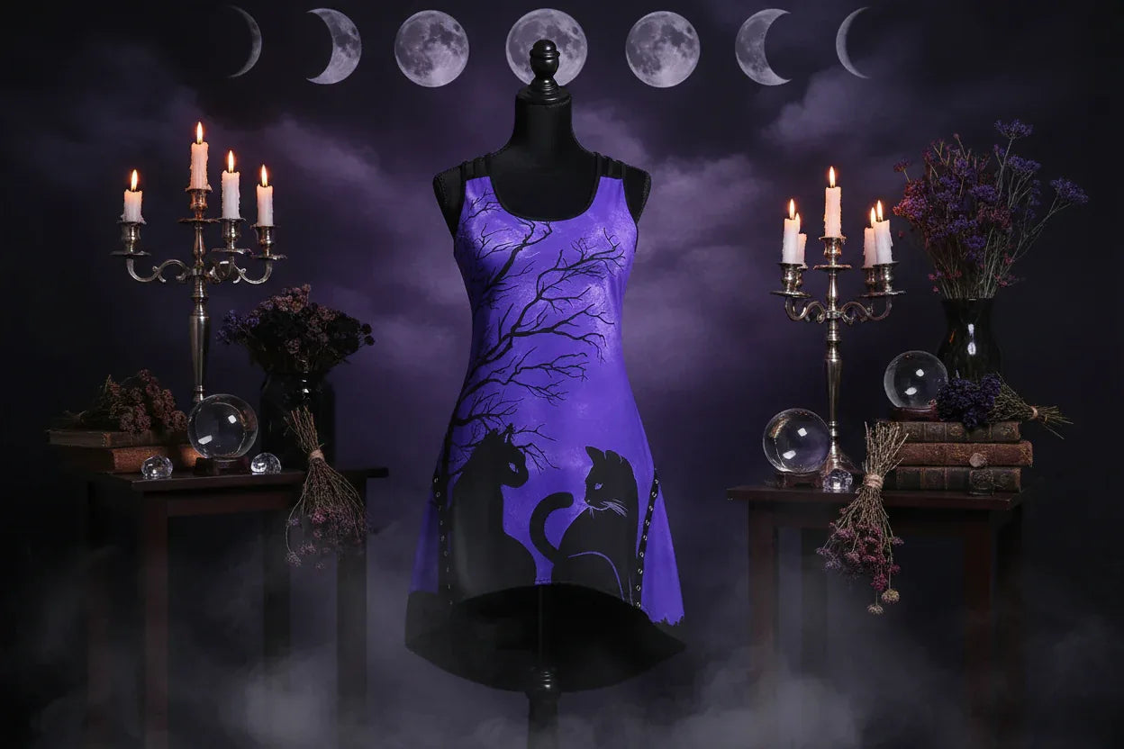 Enchanted Cat Dress - Sorceress Sanctuary Green / XL-Purple / 2XL-White / XL-White / S-White / 2XL