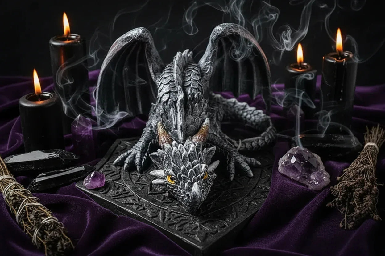 Enchanted Dragon Statue - Sorceress Sanctuary Crouching Dragon
