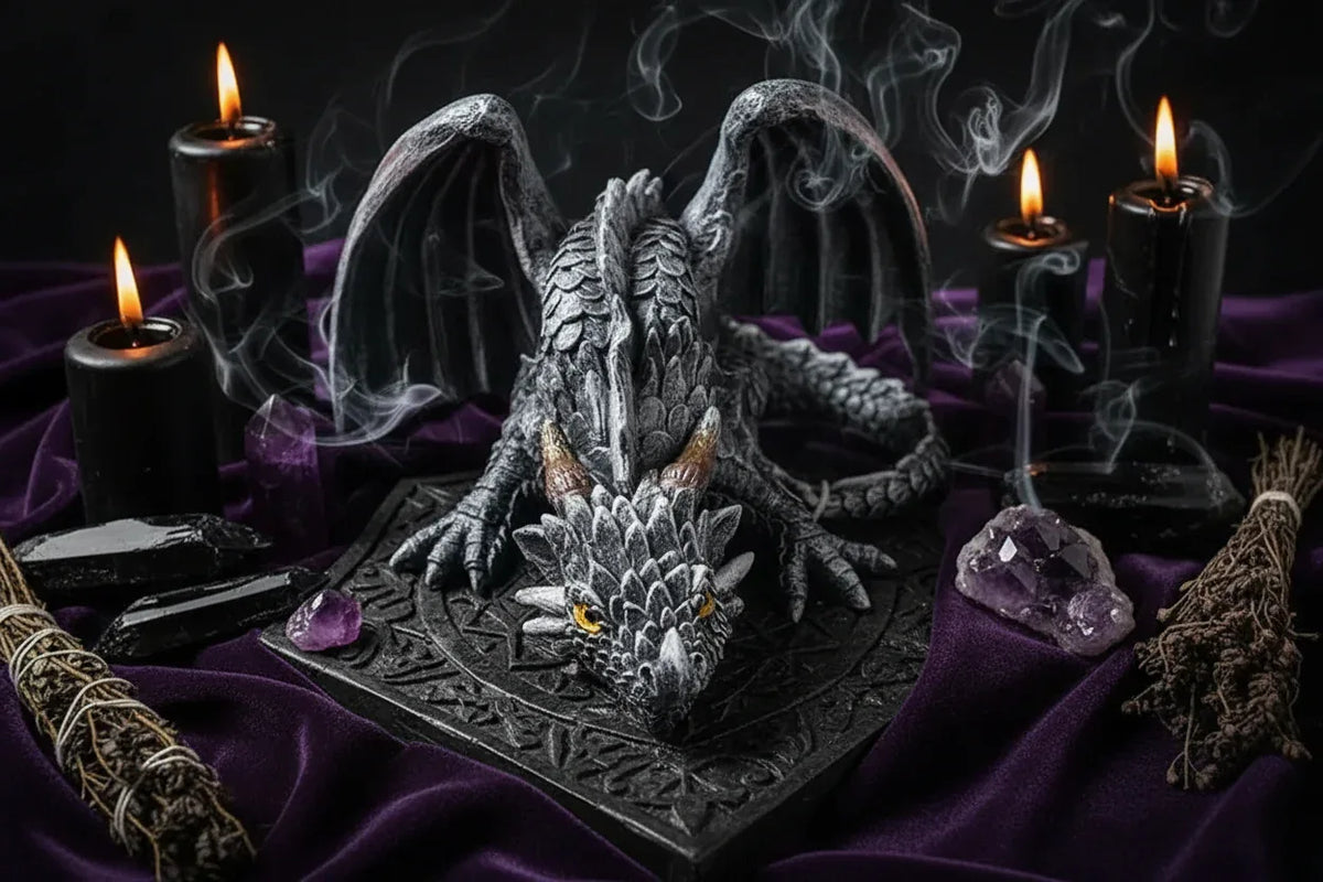 Enchanted Dragon Statue - Sorceress Sanctuary Crouching Dragon