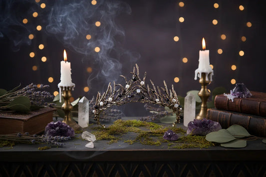 Enchanted Fae Crown - Sorceress Sanctuary Antique Gold-white