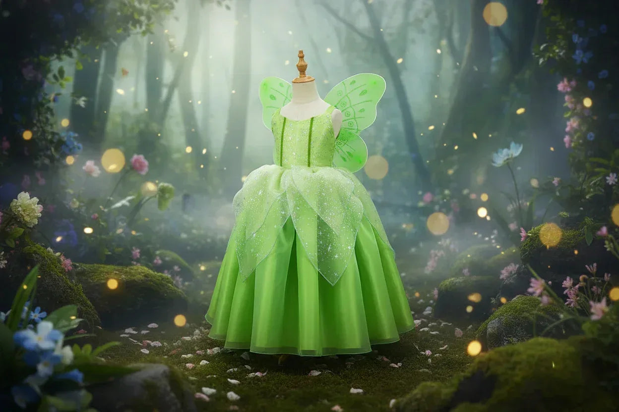 Enchanted Fairy Dress - Sorceress Sanctuary Dress + Wings / 18M(90CM)-Dress + Wings / 2-3Y(100CM)-Dress + Wings / 4-5Y(110CM)-Dress + Wings / 6-7Y(120CM)-Dress + Wings / 8-9Y(130CM)