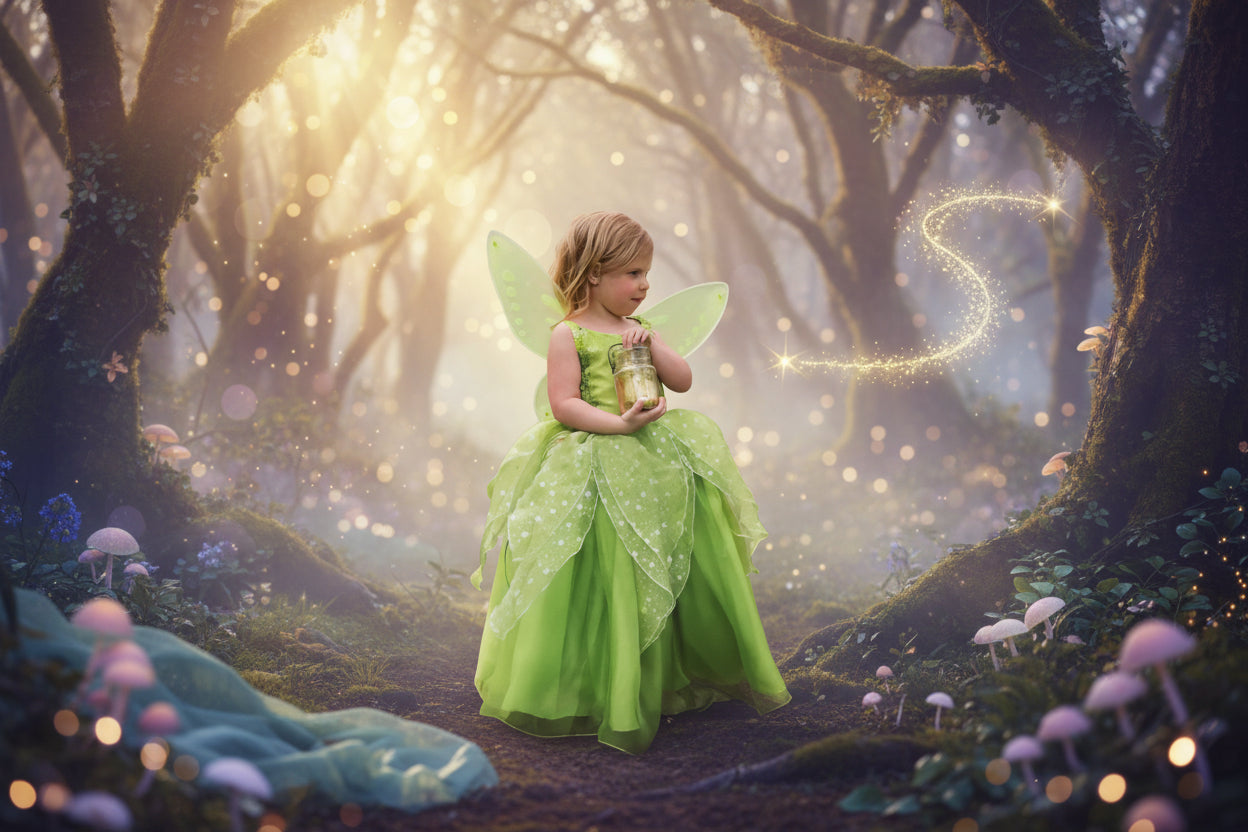 Enchanted Fairy Dress - Sorceress Sanctuary Dress + Wings / 18M(90CM)-Dress + Wings / 2-3Y(100CM)-Dress + Wings / 4-5Y(110CM)-Dress + Wings / 6-7Y(120CM)-Dress + Wings / 8-9Y(130CM)