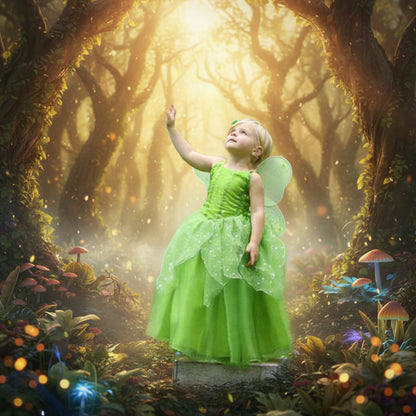Enchanted Fairy Dress - Sorceress Sanctuary Dress + Wings / 18M(90CM)-Dress + Wings / 2-3Y(100CM)-Dress + Wings / 4-5Y(110CM)-Dress + Wings / 6-7Y(120CM)-Dress + Wings / 8-9Y(130CM)