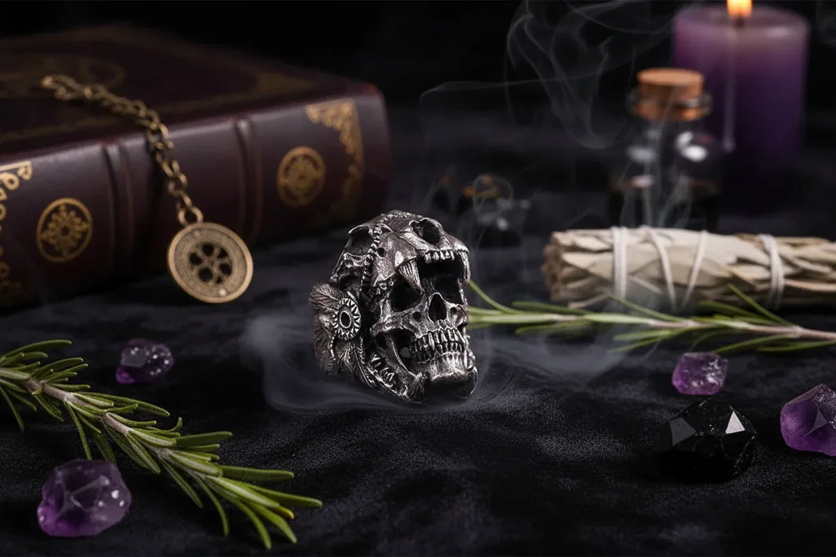 Enchanted Skull Ring - Sorceress Sanctuary silvery / Number 7-silvery / Number 8-silvery / Number 9-silvery / Number 10-silvery / Number 11