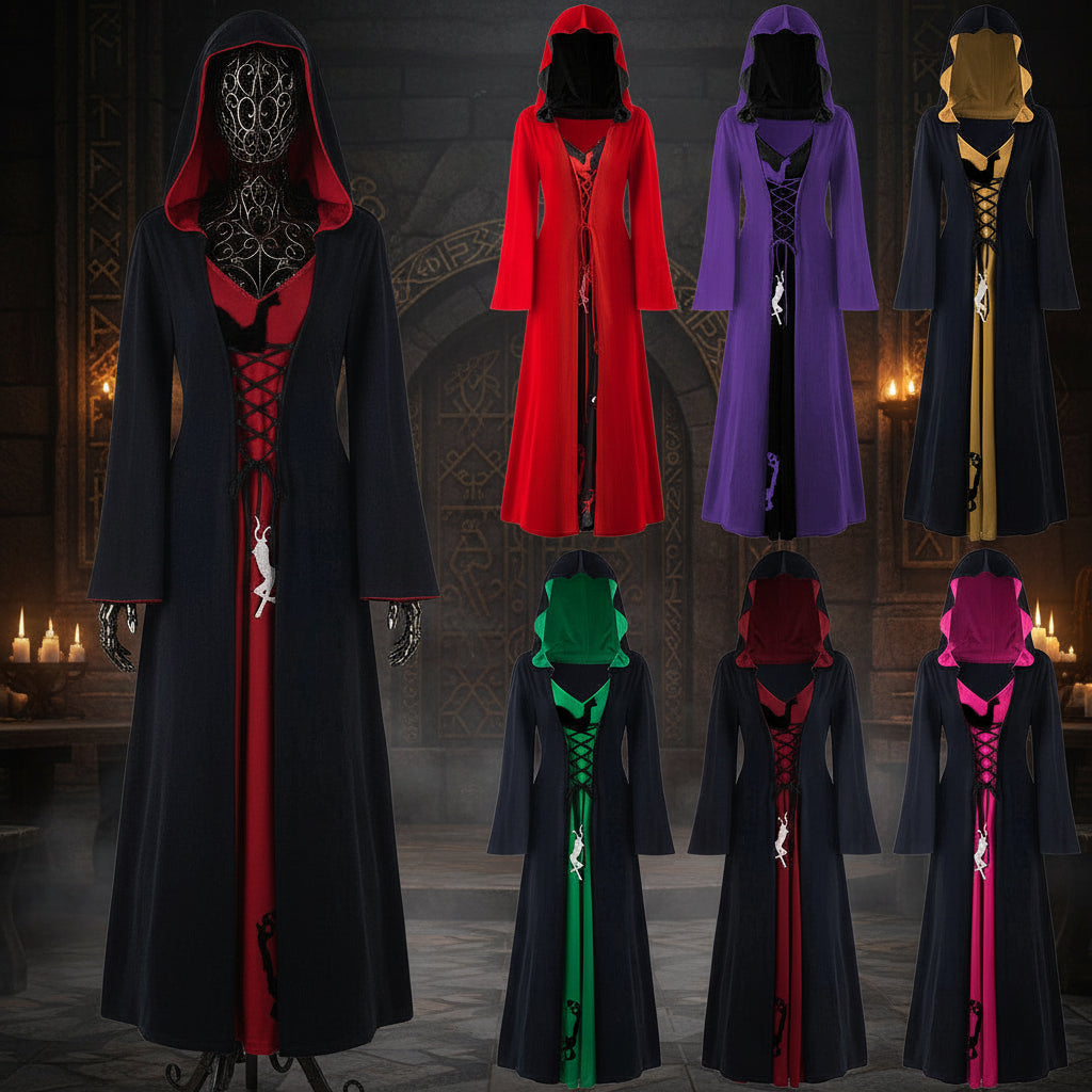 Black abaya dresses with colorful accents in various colors on a white background