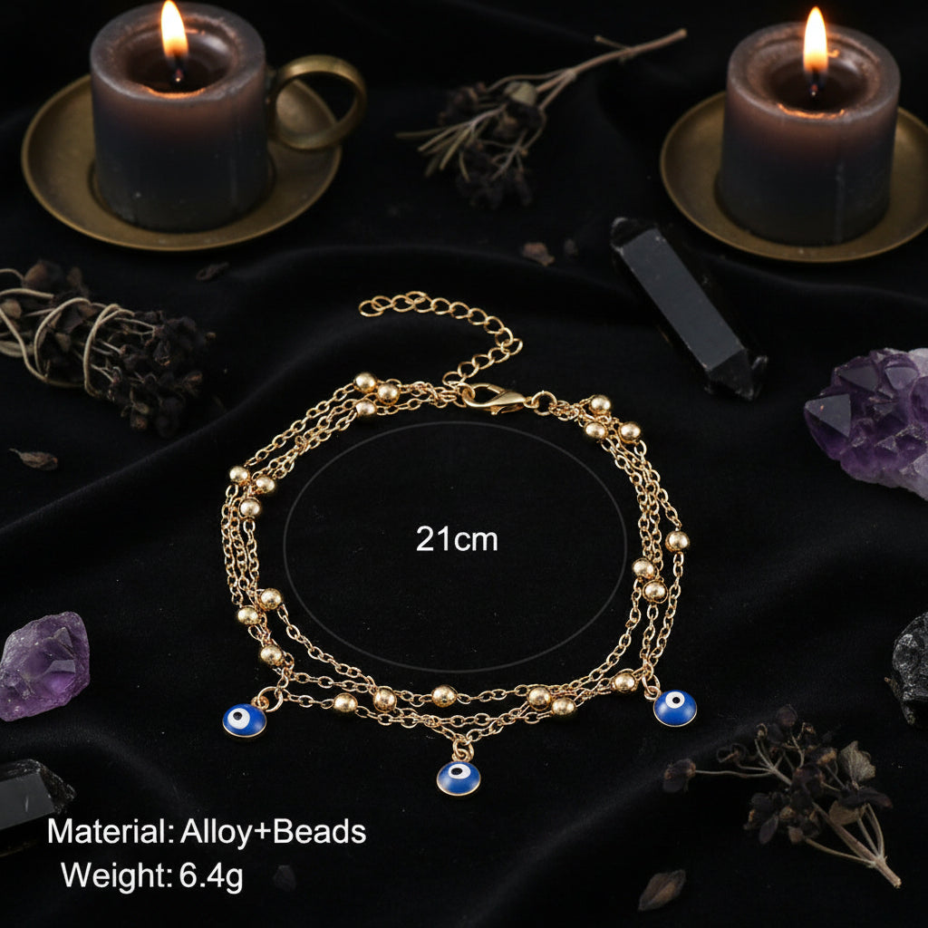 Bohemian Ankle Bracelet with Turkish Evil Eye Pendant Sorceress Sanctuary
