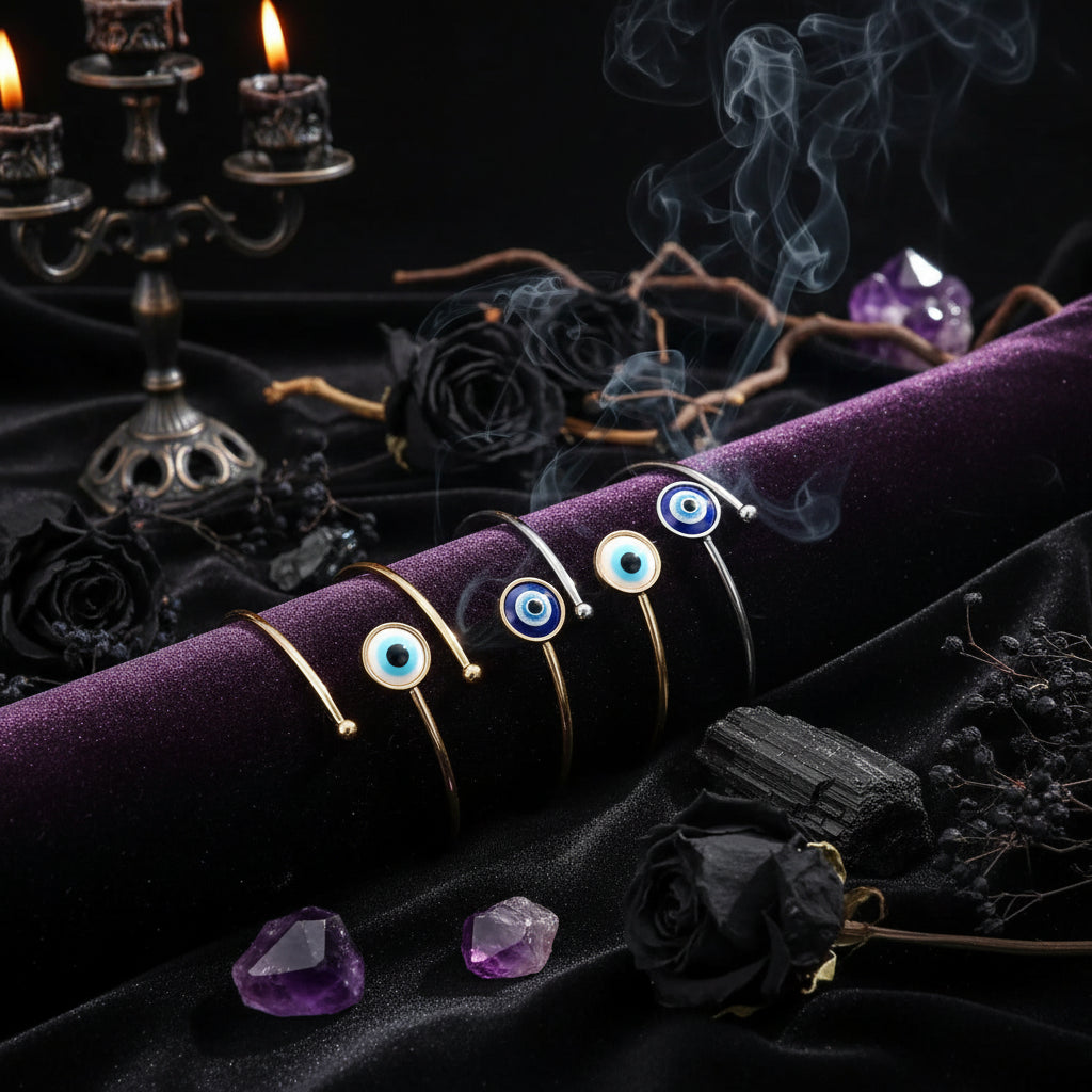 Evil Eye Bracelet - Sorceress Sanctuary White Eyes Gold Bracelet-White Eyes Silver Bracelet-Blue Pink Eyes Gold Bracelet-Blue Pink Eyes Silver Bracelet