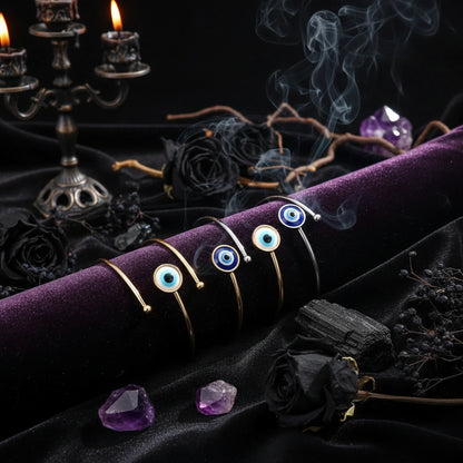 Evil Eye Bracelet - Sorceress Sanctuary White Eyes Gold Bracelet-White Eyes Silver Bracelet-Blue Pink Eyes Gold Bracelet-Blue Pink Eyes Silver Bracelet