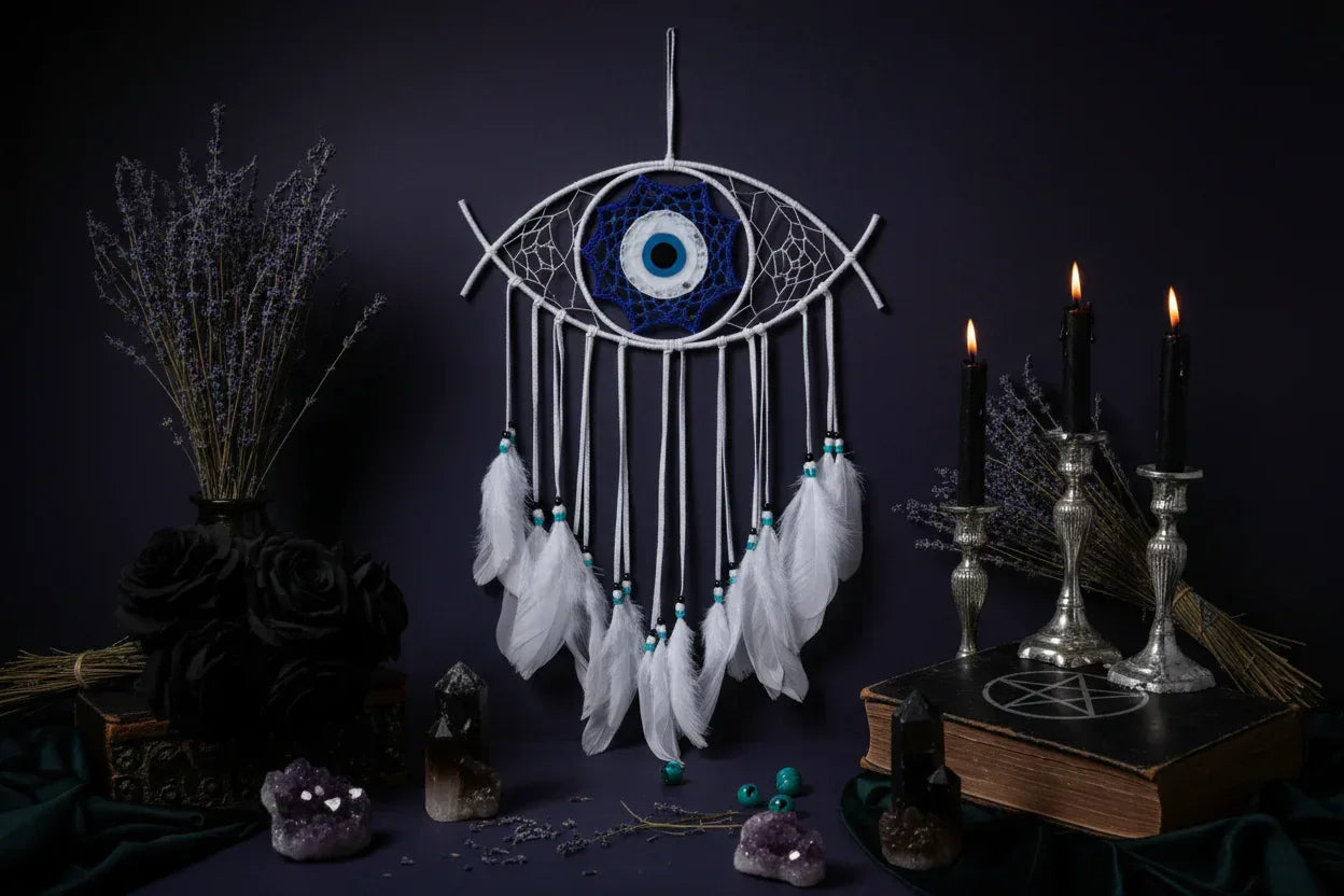 Evil Eye Dream Catcher - Sorceress Sanctuary Beige-Black-White