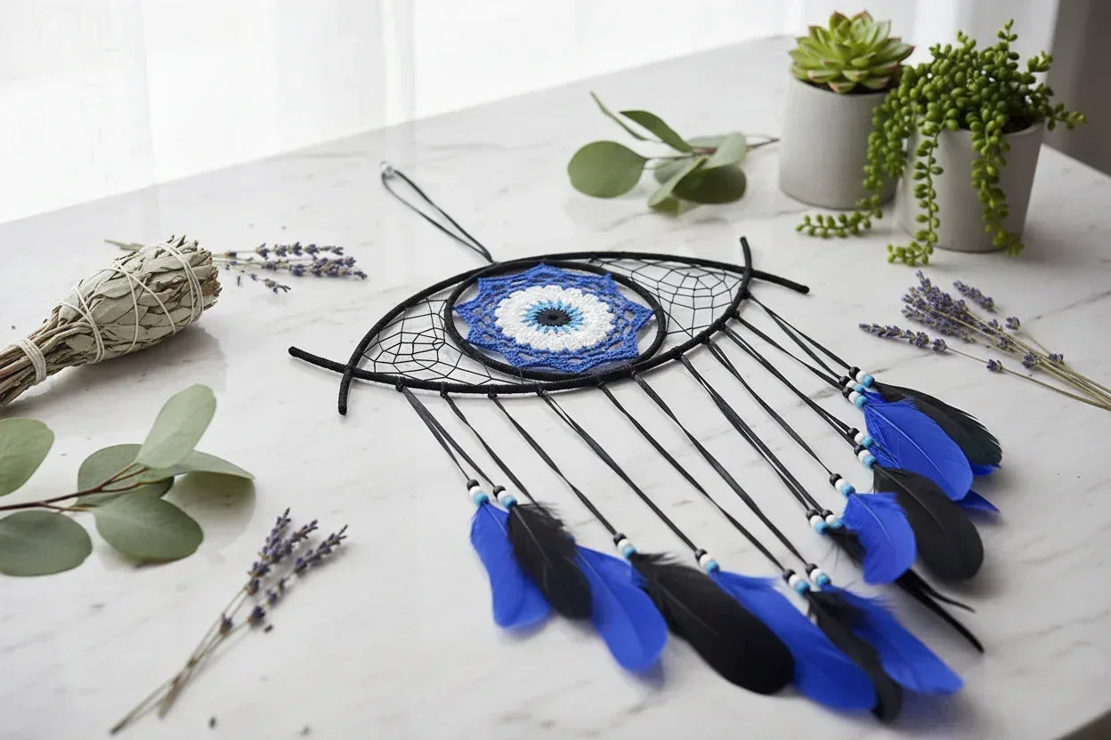 Evil Eye Dream Catcher - Sorceress Sanctuary Blue-Black & Blue-White