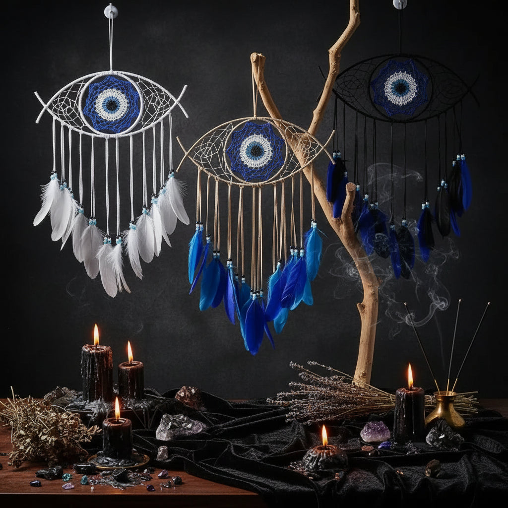 Evil Eye Dream Catcher - Sorceress Sanctuary Blue-Black & Blue-White
