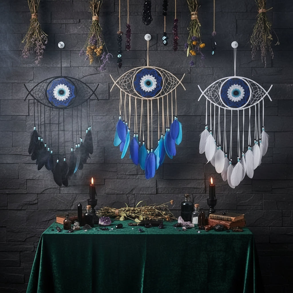 Evil Eye Dream Catcher - Sorceress Sanctuary Blue-Black & Blue-White