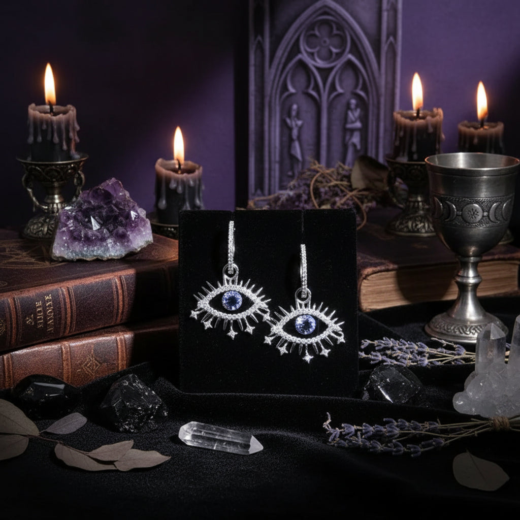 Evil Eye Earrings - Sorceress Sanctuary Platinum-Gold