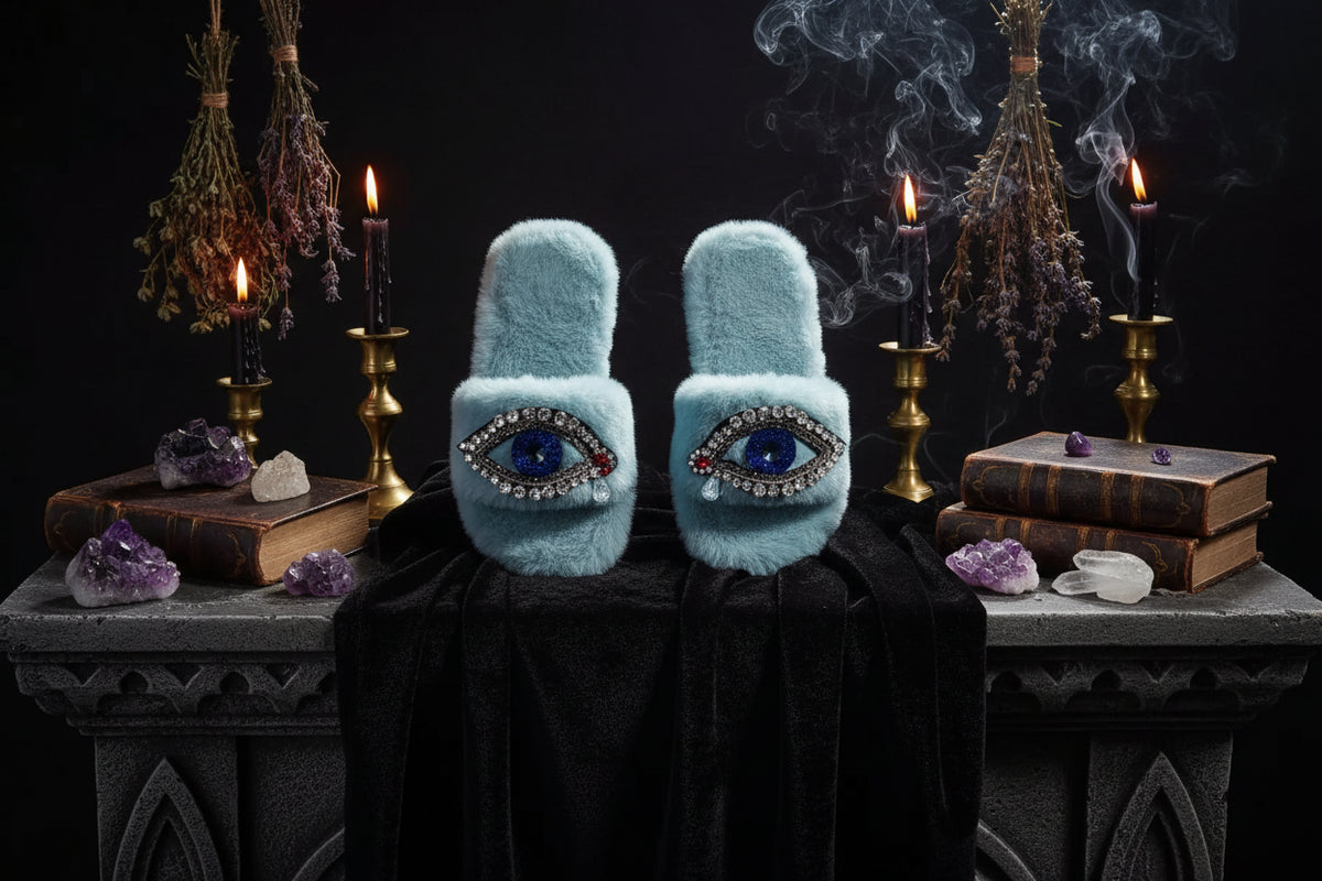 Evil Eye Slippers - Sorceress Sanctuary Black / 37-Blue / 36-Blue / 38-Blue / 37-Beige / 39