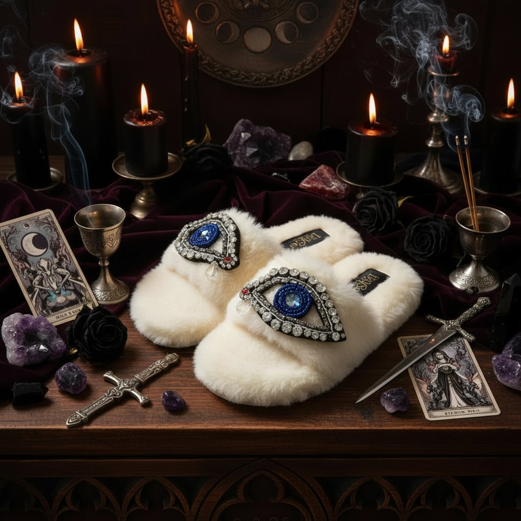 Evil Eye Slippers - Sorceress Sanctuary Black / 37-Blue / 36-Blue / 38-Blue / 37-Beige / 39