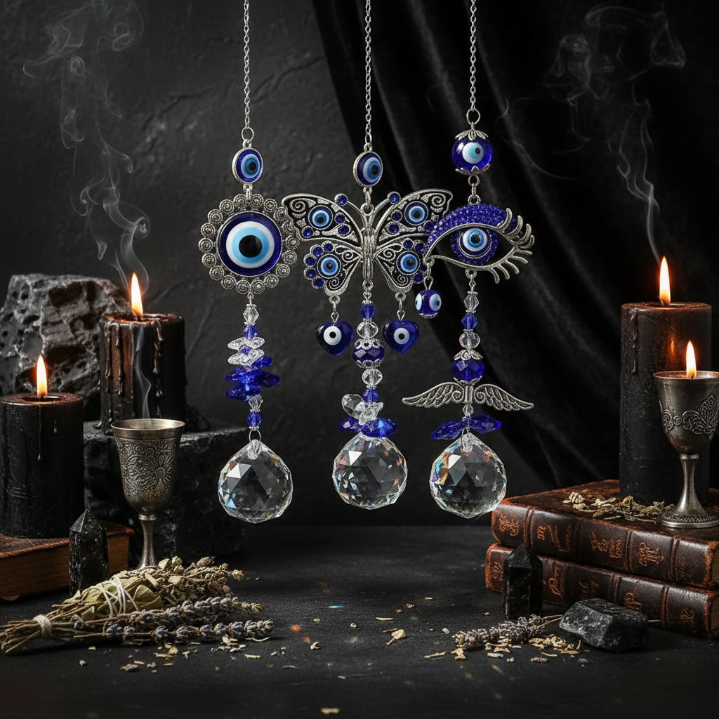 Evil Eye Crystal Sun Catcher - Sorceress Sanctuary Round-Evil Eye-Butterfly
