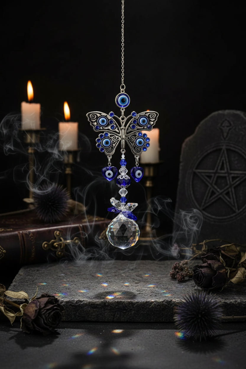 Evil Eye Crystal Sun Catcher - Sorceress Sanctuary Round-Evil Eye-Butterfly