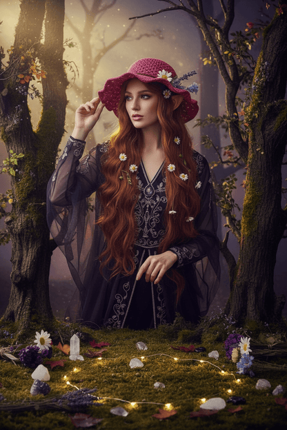 Fae Crochet Hat - Sorceress Sanctuary Rose Red / One size-Beige / One size-Cream white / One size-Pink / One size-Khaki / One size  