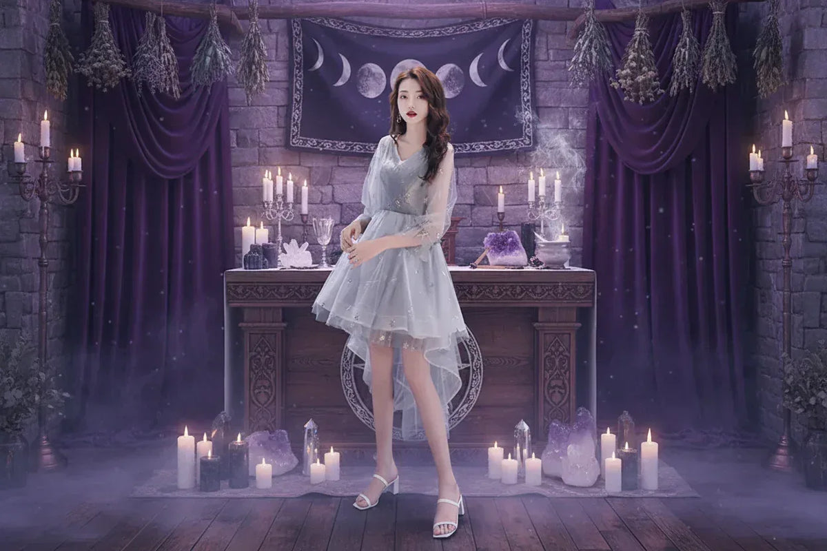 Fairy Dream Dress - Sorceress Sanctuary Gray Long Sleeve / S-Gray Long Sleeve / M-Gray Long Sleeve / L-Gray Long Sleeve / XL-Gray Long Sleeve / XXL