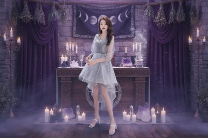 Fairy Dream Dress - Sorceress Sanctuary Gray Long Sleeve / S-Gray Long Sleeve / M-Gray Long Sleeve / L-Gray Long Sleeve / XL-Gray Long Sleeve / XXL