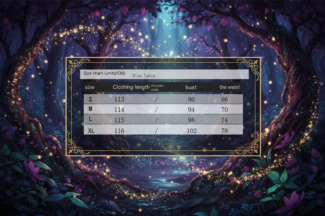 Size chart for clothing measurements in centimeters