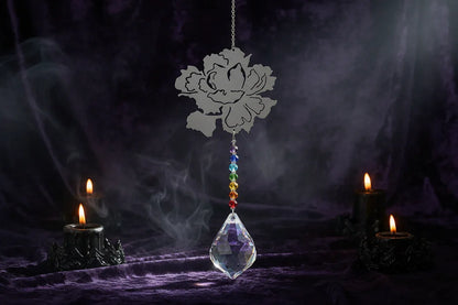 Fantasy Sun Catcher - Sorceress Sanctuary Dream catcher + 45mm sunflower-Metal tree + 76mm new pipa-Peony + 63mm Maple Leaf-Hummingbird + 63mm new pipa-Genie + 63mm angel tears