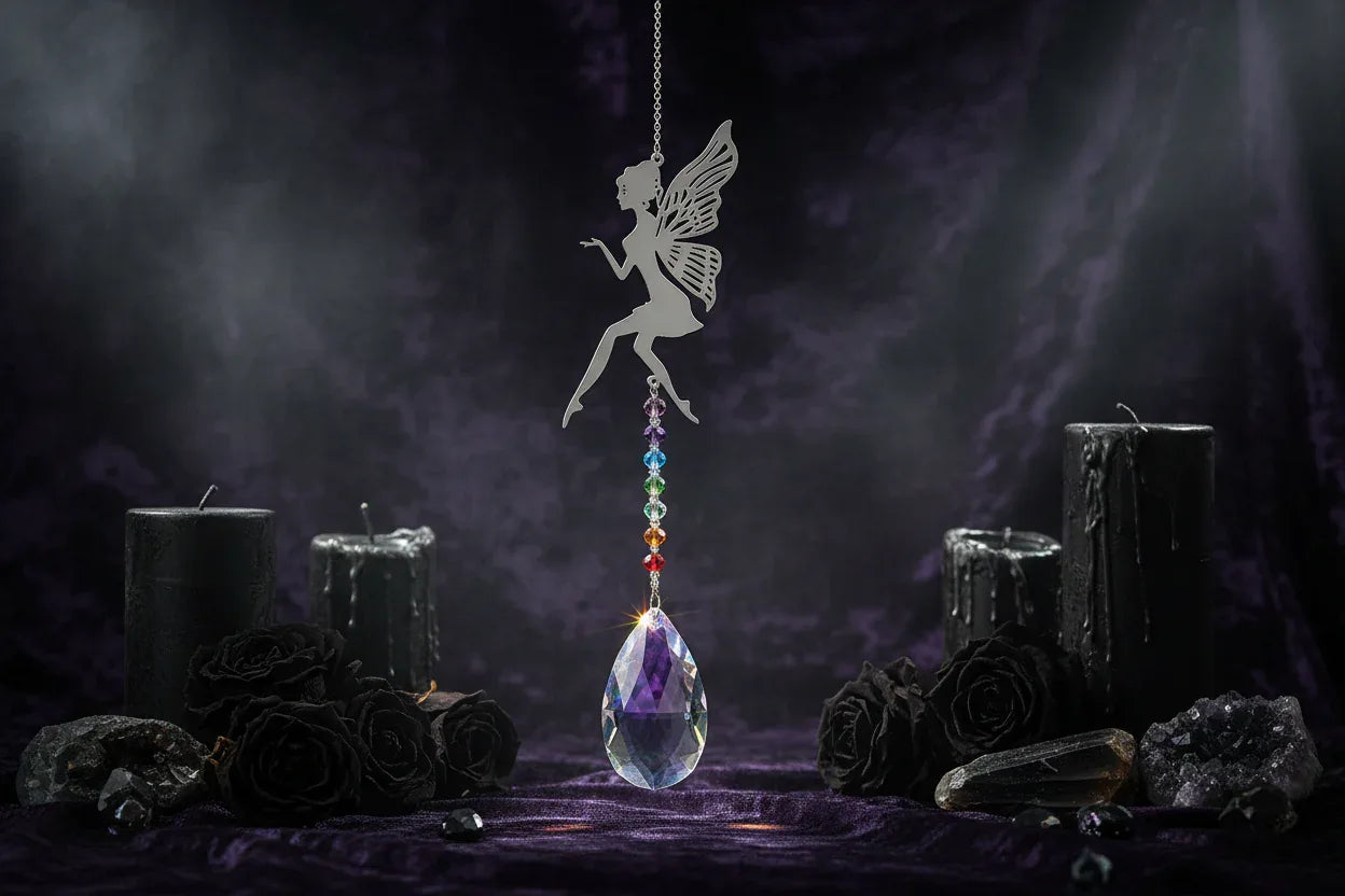 Fantasy Sun Catcher - Sorceress Sanctuary Dream catcher + 45mm sunflower-Metal tree + 76mm new pipa-Peony + 63mm Maple Leaf-Hummingbird + 63mm new pipa-Genie + 63mm angel tears