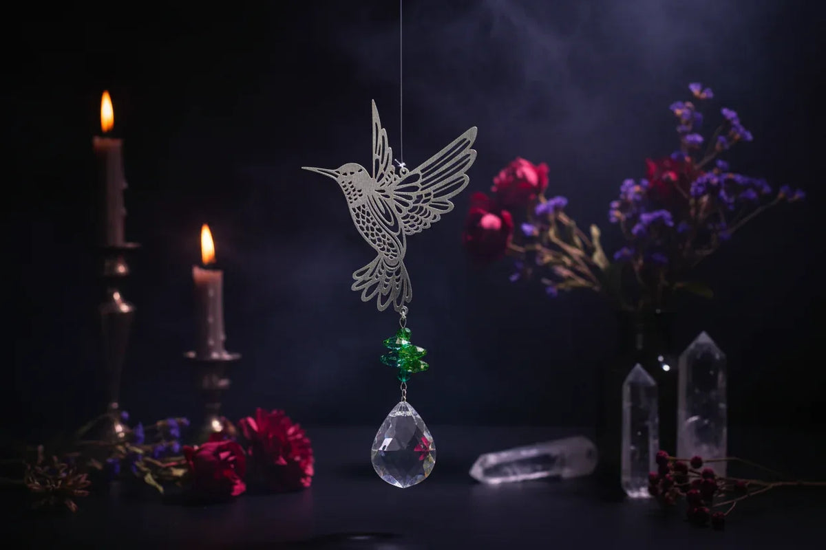 Fantasy Sun Catcher - Sorceress Sanctuary Dream catcher + 45mm sunflower-Metal tree + 76mm new pipa-Peony + 63mm Maple Leaf-Hummingbird + 63mm new pipa-Genie + 63mm angel tears