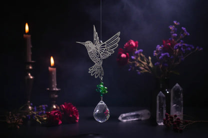 Fantasy Sun Catcher - Sorceress Sanctuary Dream catcher + 45mm sunflower-Metal tree + 76mm new pipa-Peony + 63mm Maple Leaf-Hummingbird + 63mm new pipa-Genie + 63mm angel tears