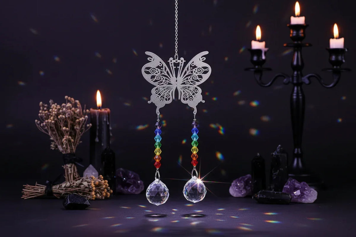 Fantasy Sun Catcher - Sorceress Sanctuary Dream catcher + 45mm sunflower-Metal tree + 76mm new pipa-Peony + 63mm Maple Leaf-Hummingbird + 63mm new pipa-Genie + 63mm angel tears