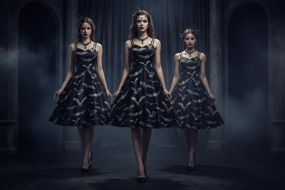 Flared Halloween Dresses - Sorceress Sanctuary Ghost Iridescent / M-Ghost Iridescent / S-Spider Webs / M-Spider Webs / S-Red / M